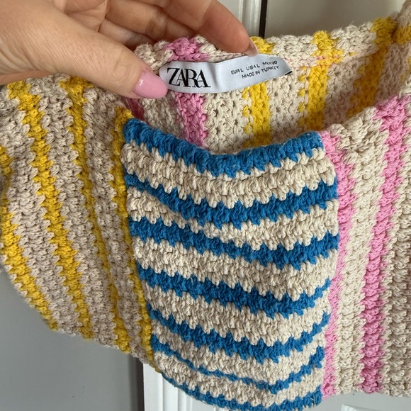 Zara Colorful Striped crochet Knit Crop Top - Picture 2 of 3